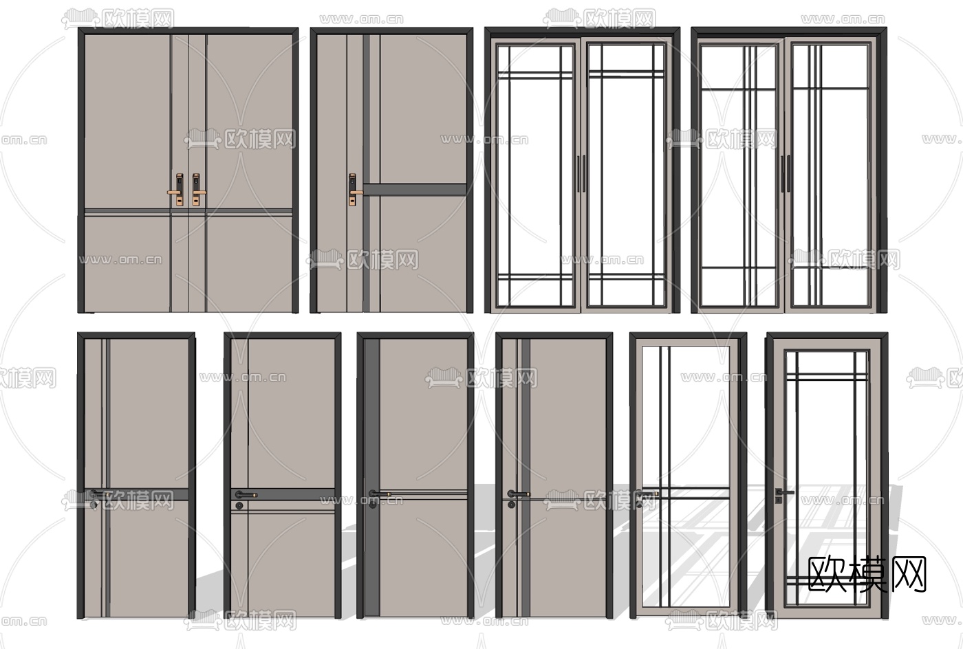 现代单开门厨卫门推拉门玻璃门su模型