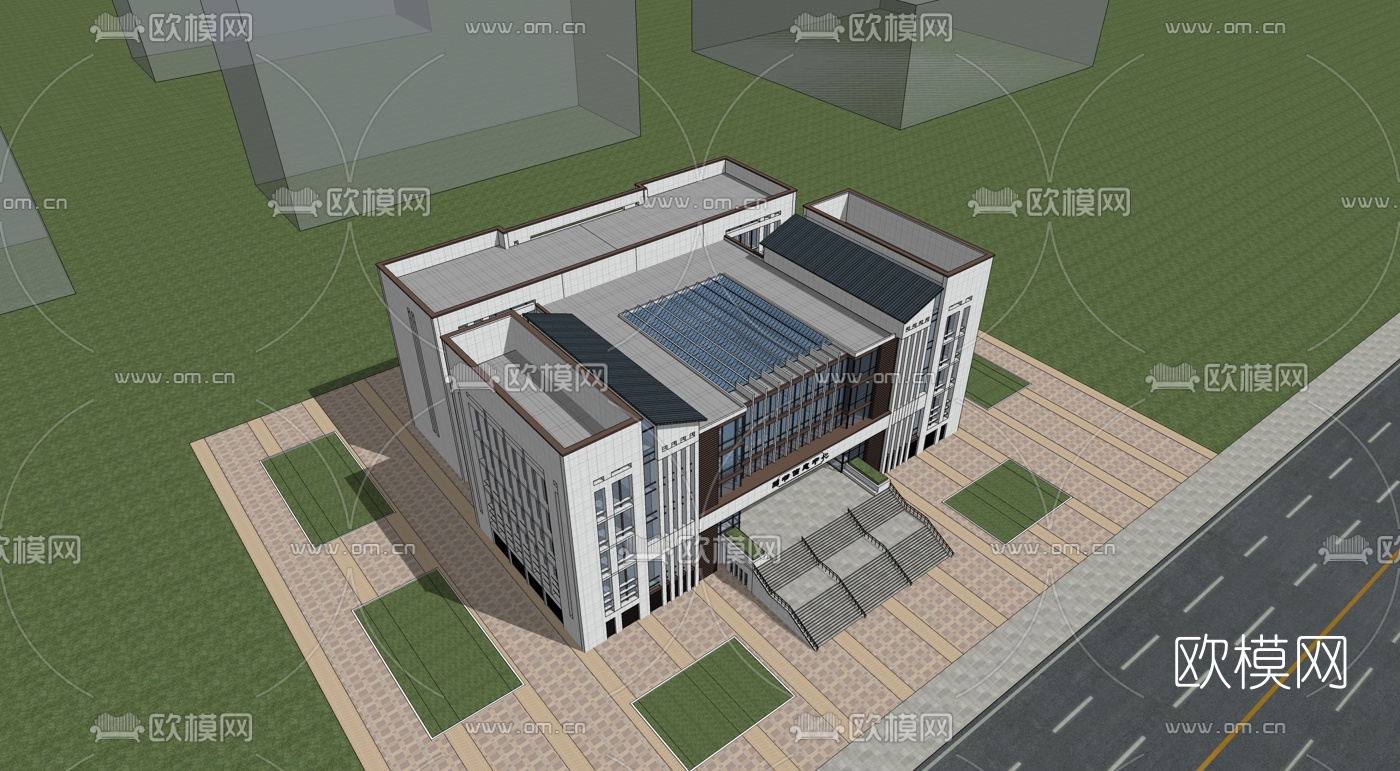 现代学校图书馆鸟瞰su模型