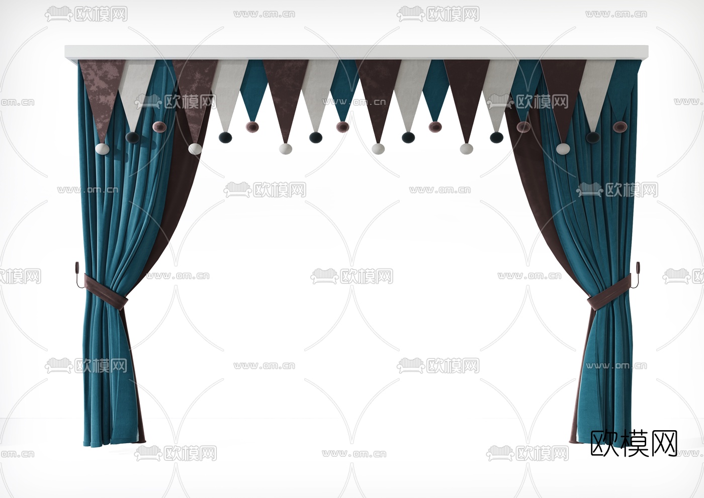 美式布艺窗帘3d模型下载
