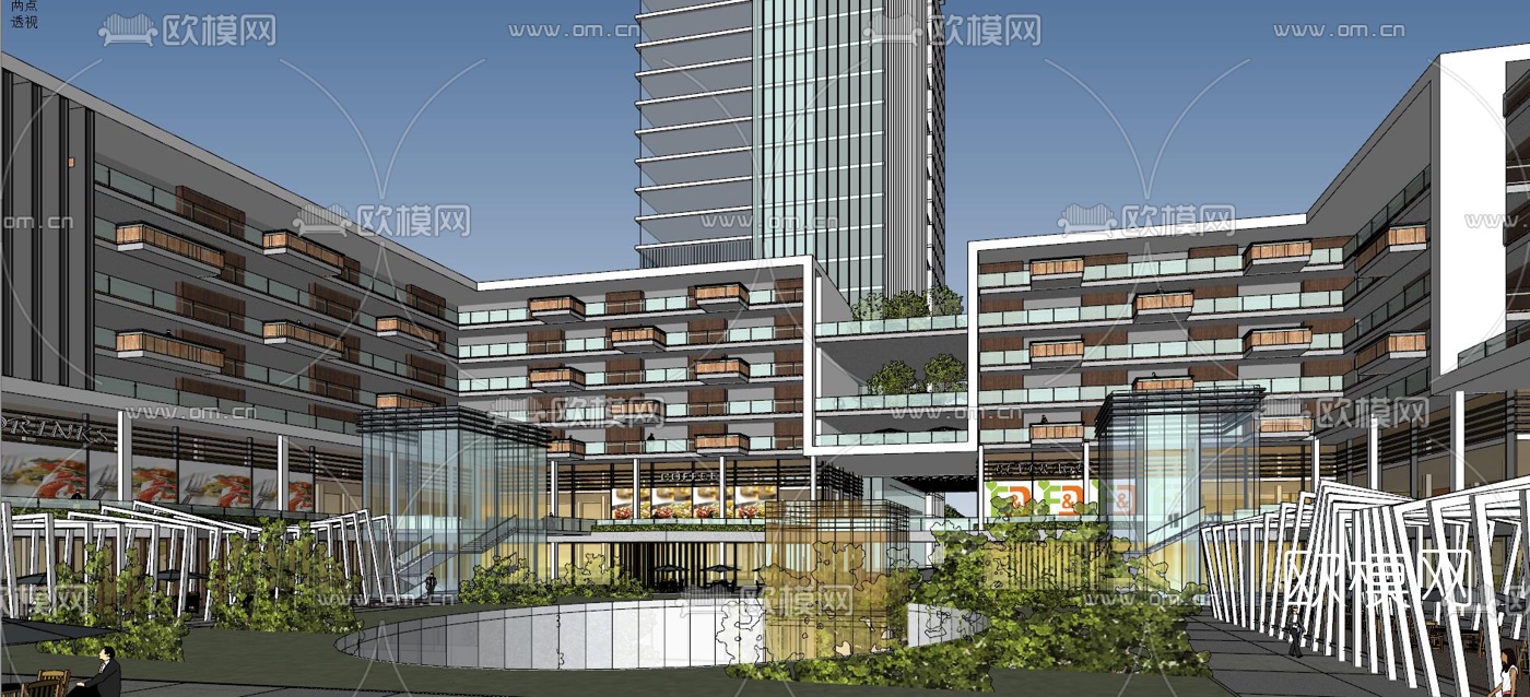 现代商业街su模型