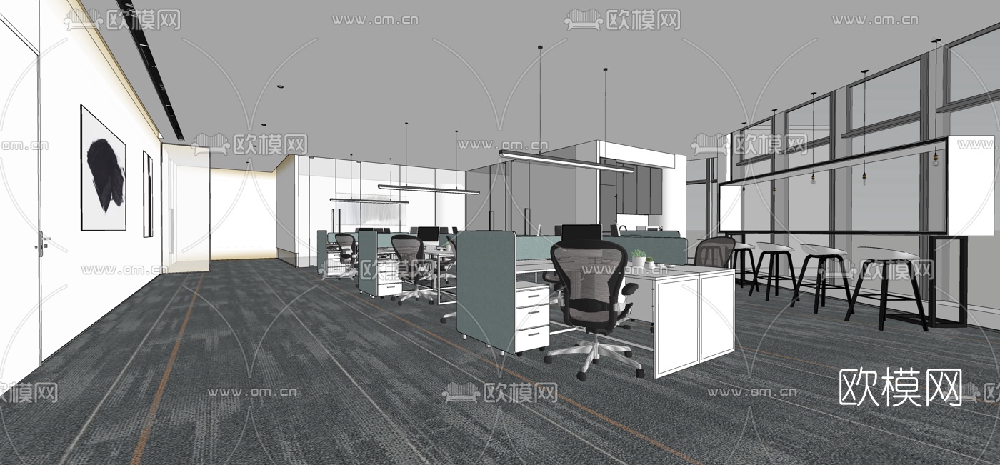 现代办公区su模型下载（渲染图1）