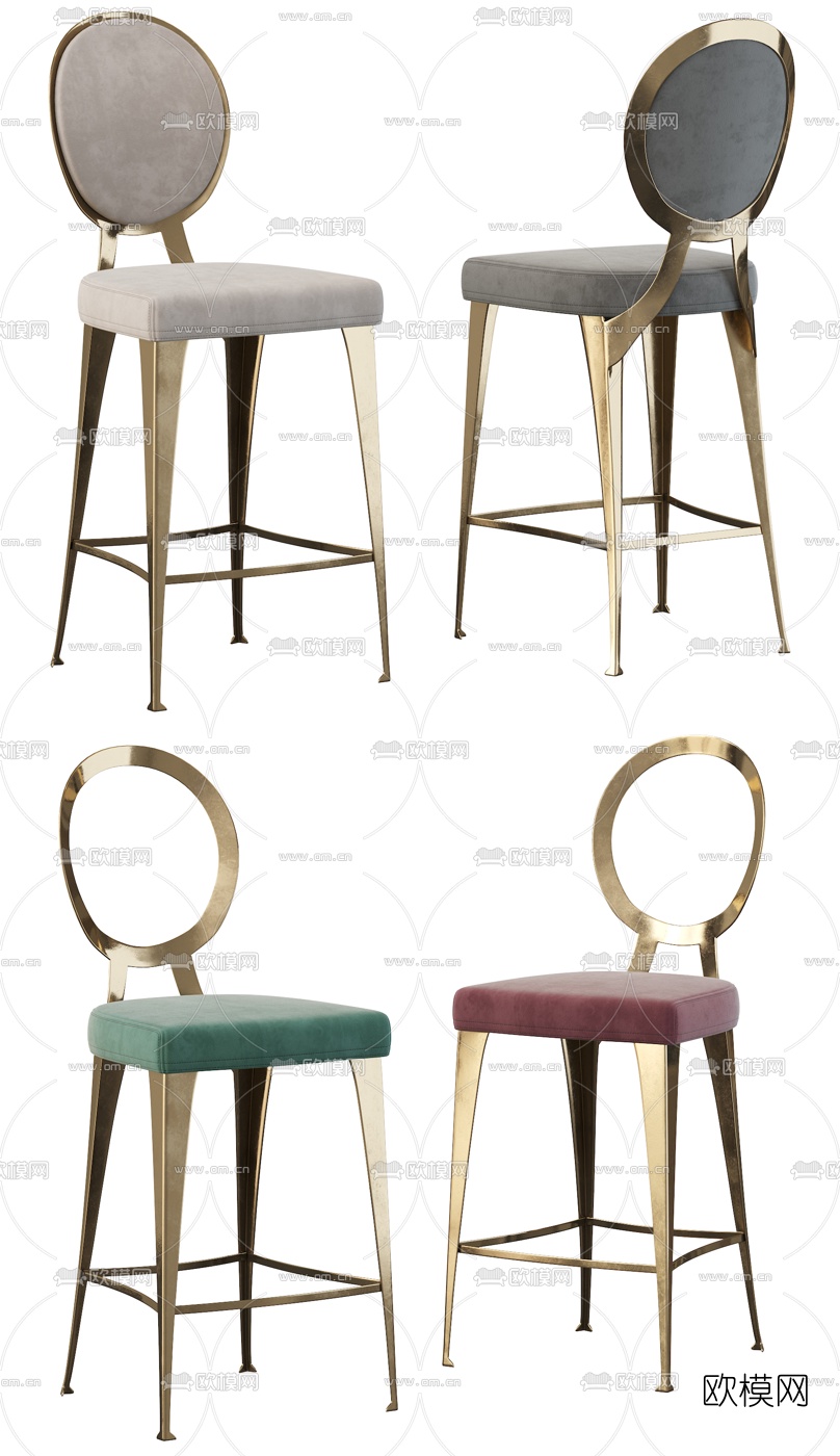 现代轻奢吧椅3d模型下载（渲染图1）