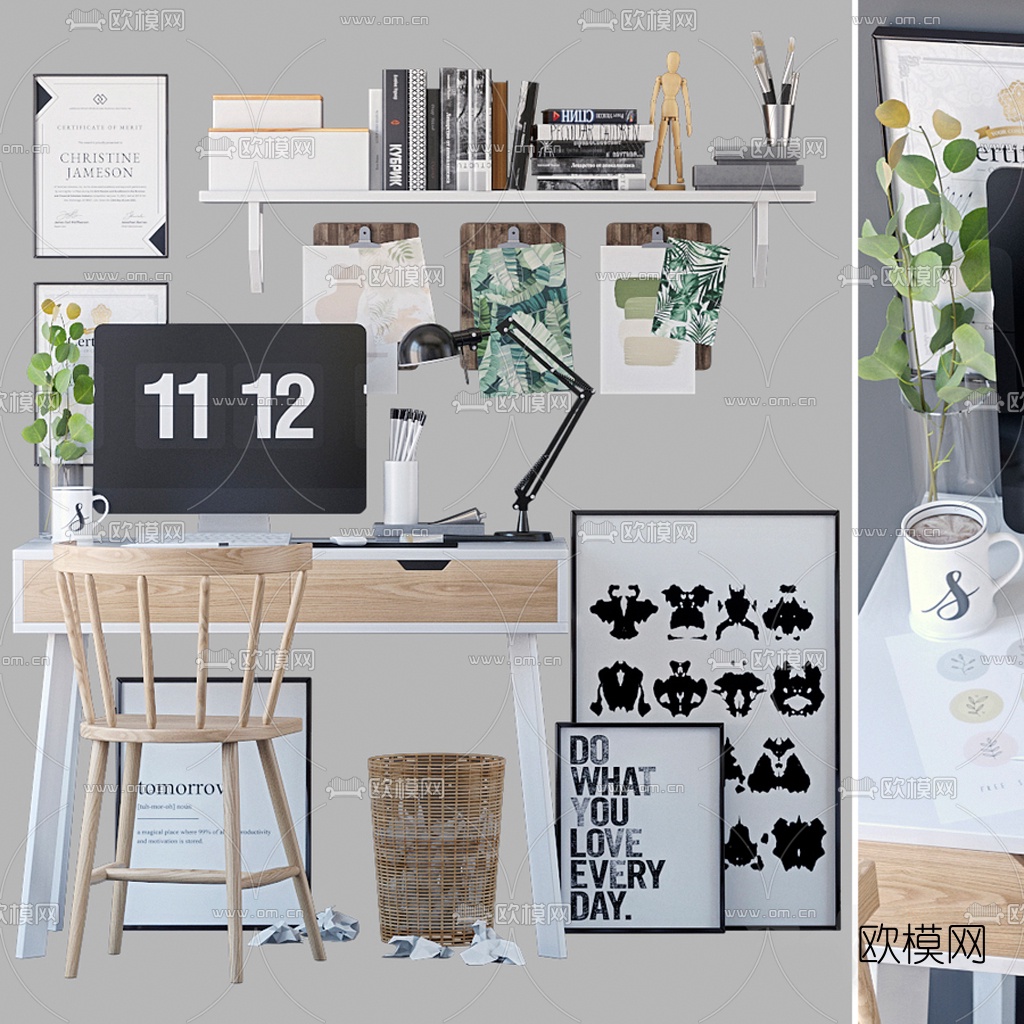 北欧书桌椅3d模型下载（渲染图1）