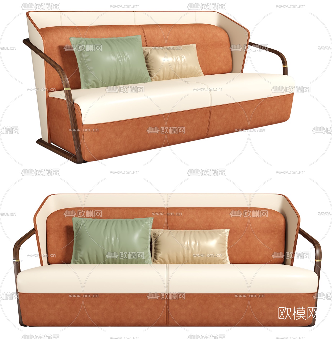 新中式皮革双人沙发3d模型下载