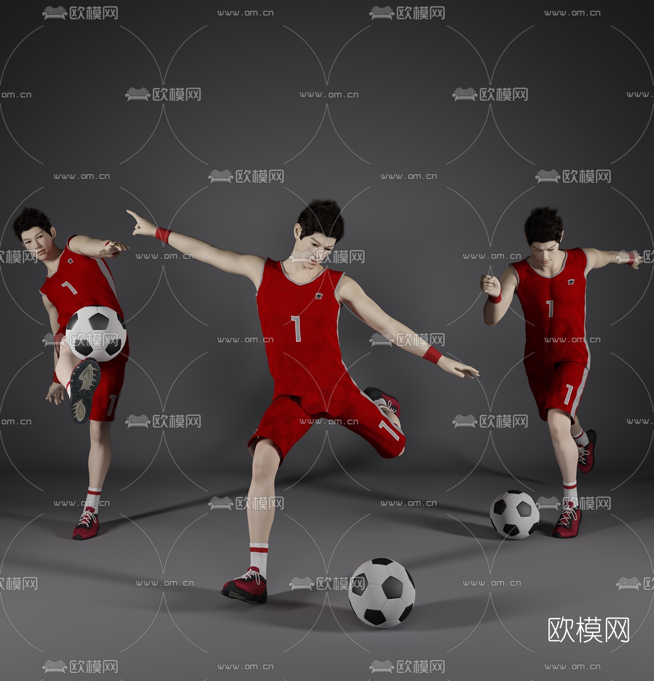 现代足球运动人物3d模型