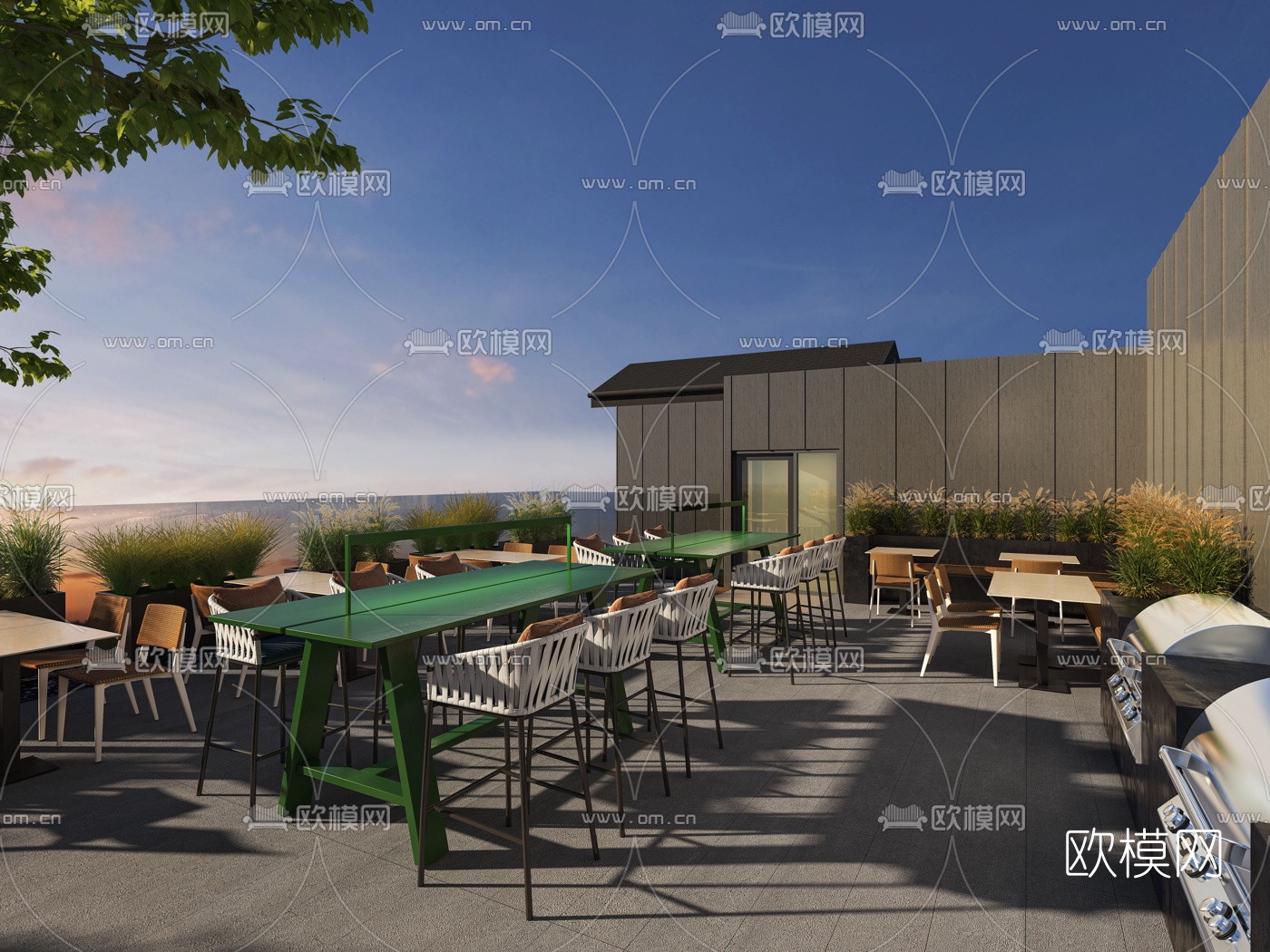 现代阳台露天烧烤吧3d模型下载（渲染图1）