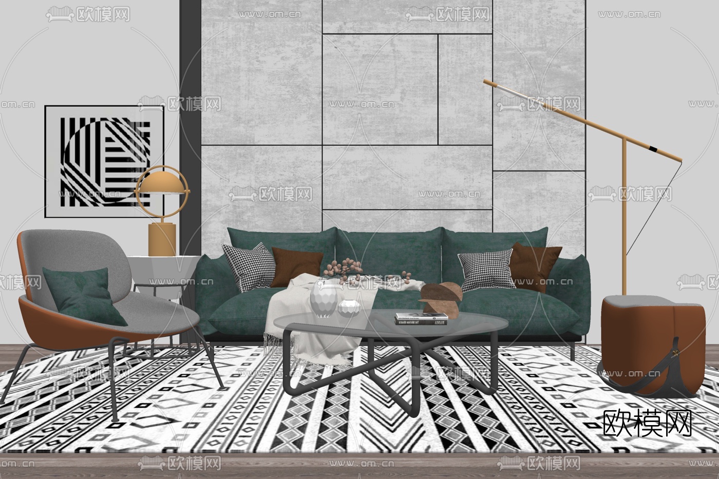 现代布艺组合沙发su模型下载