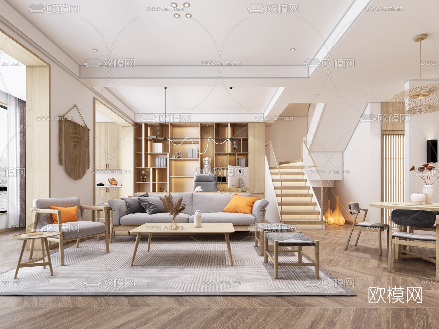 北欧客厅餐厅3d模型下载（渲染图1）