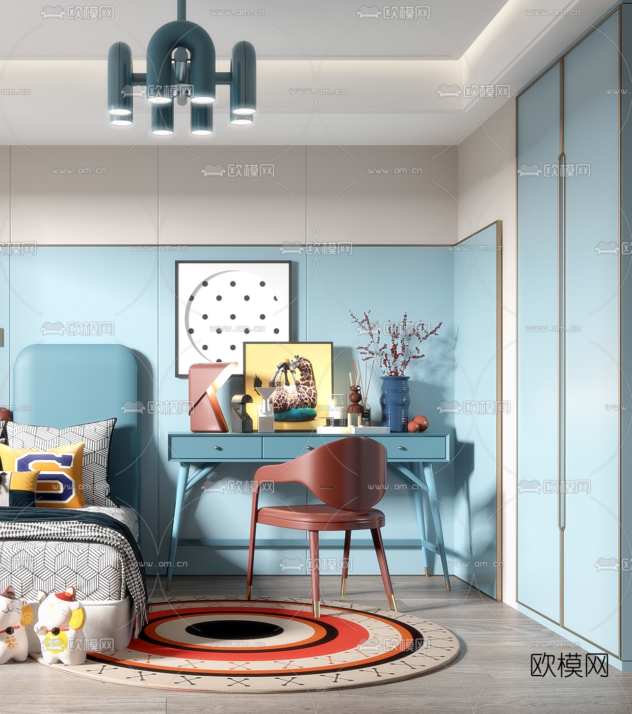 现代儿童房卧室3d模型下载（渲染图2）