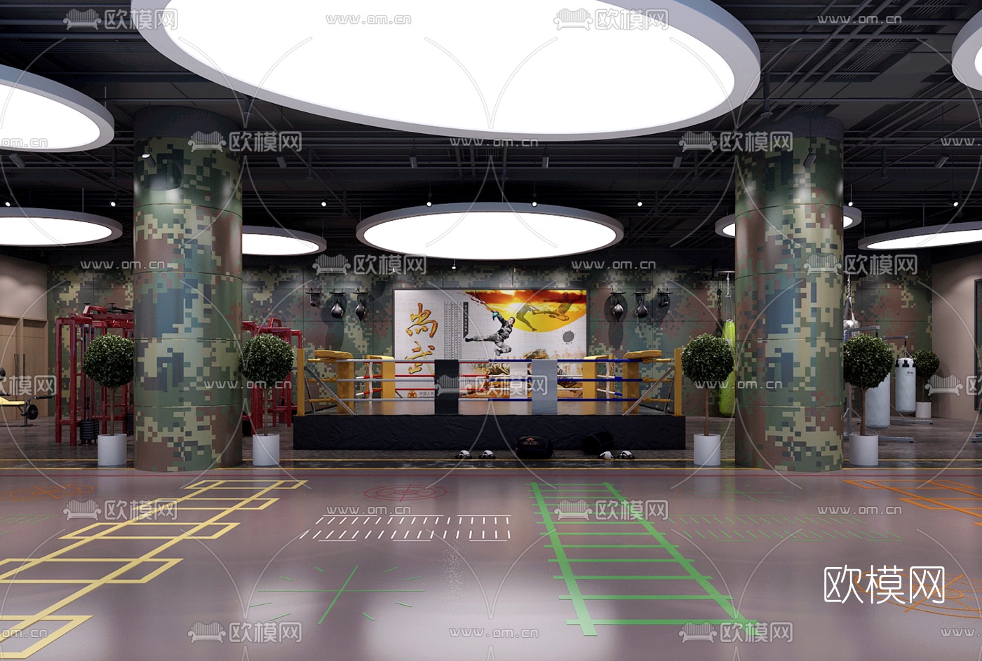 现代部队健身房3d模型
