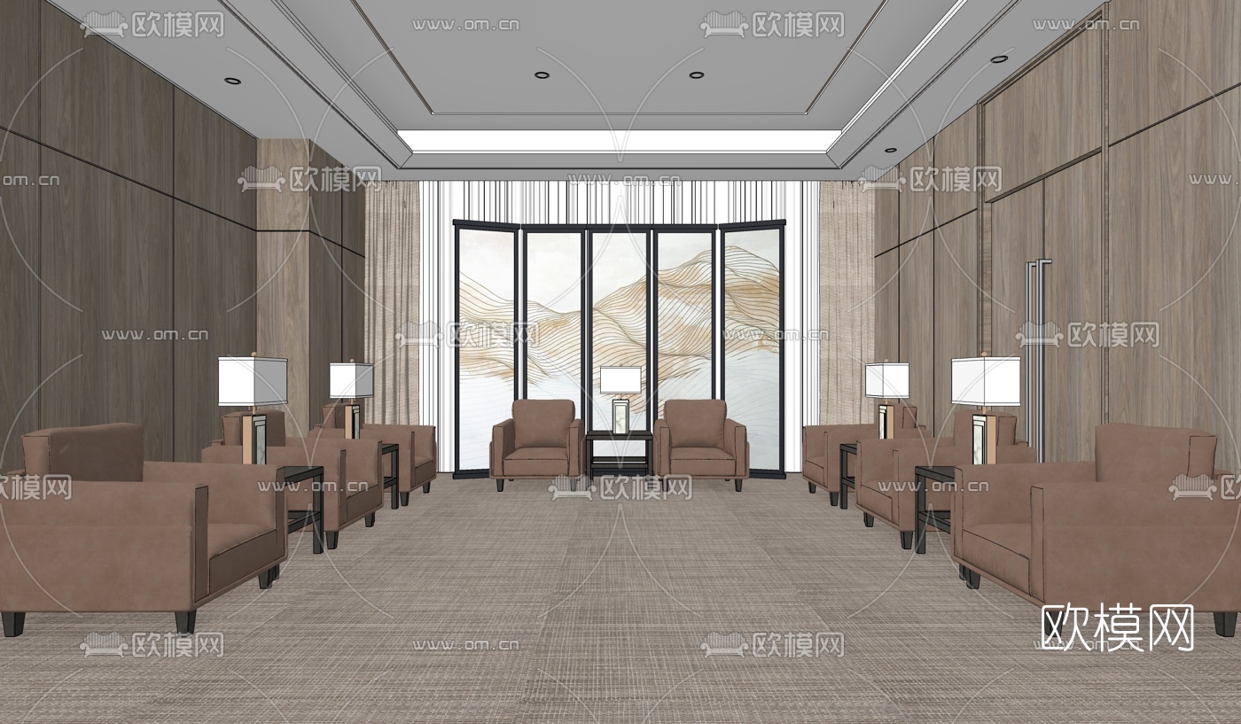 现代接待室su模型下载（渲染图2）
