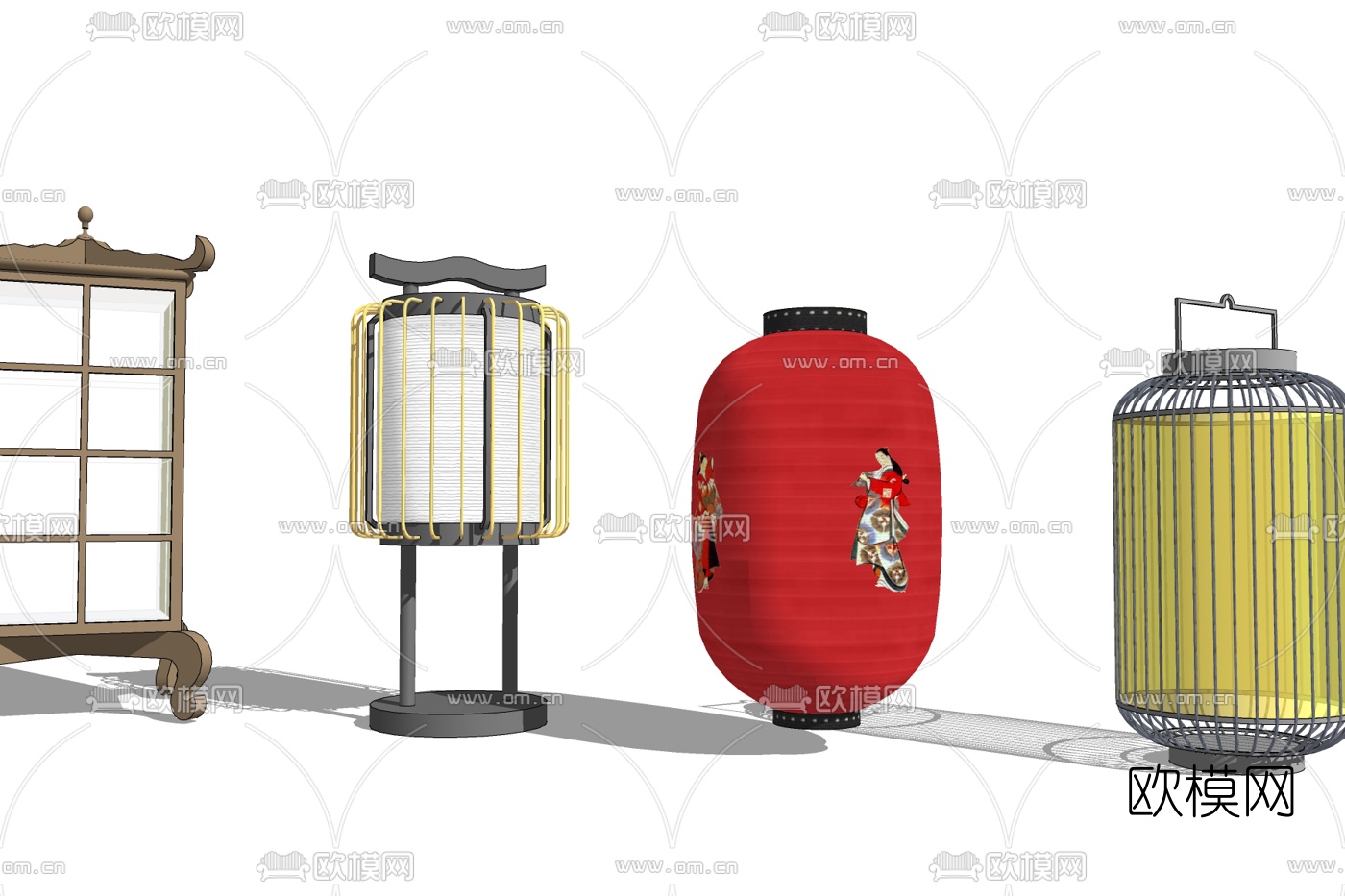 日式落地灯吊灯免费su模型下载