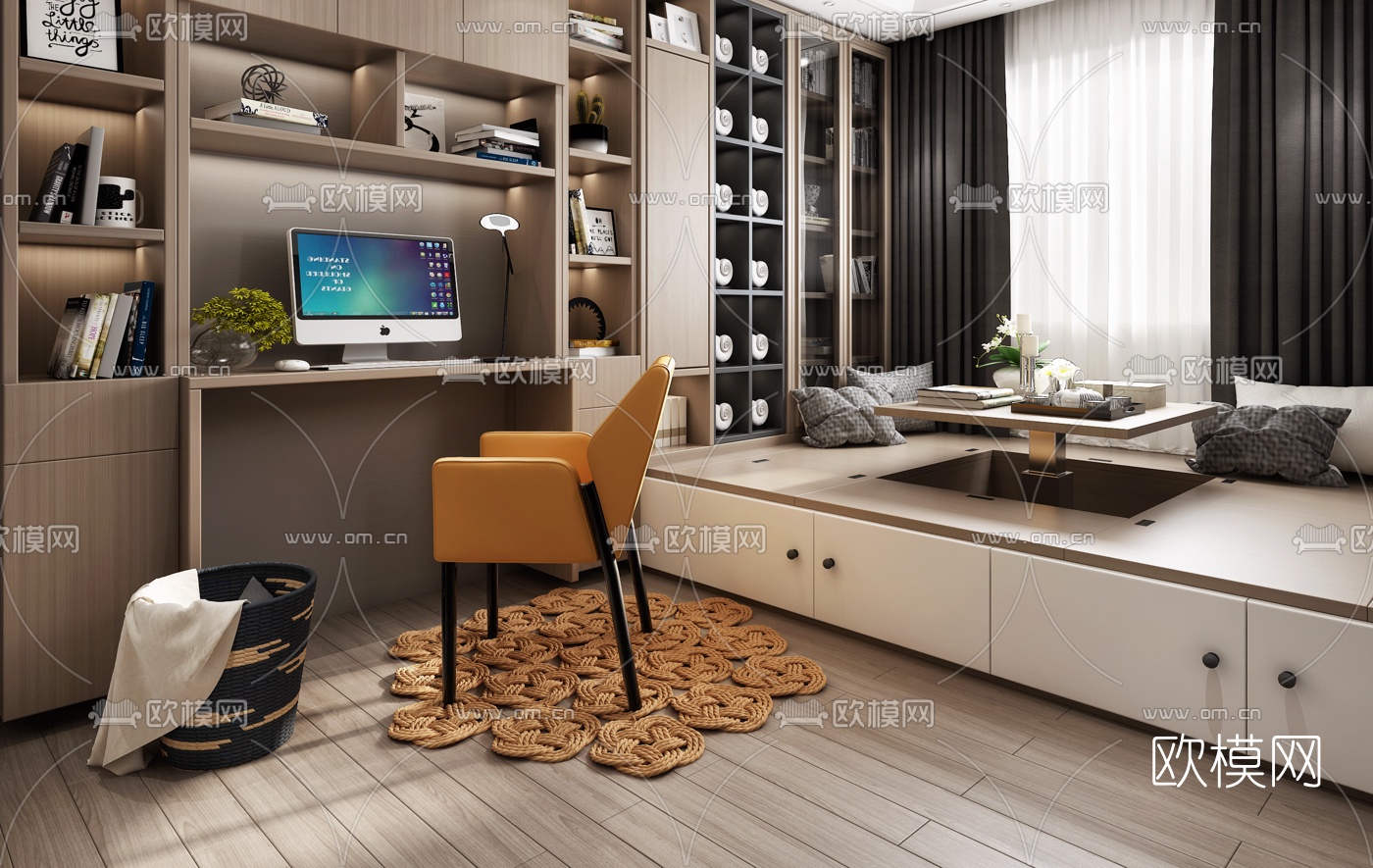 现代榻榻米书房3d模型