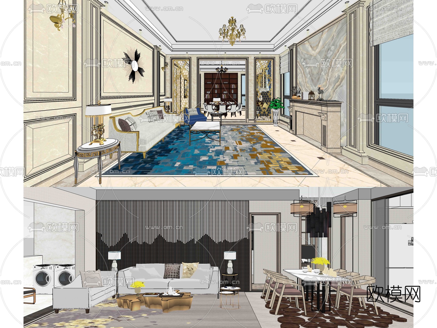 欧式客厅su模型下载（渲染图2）
