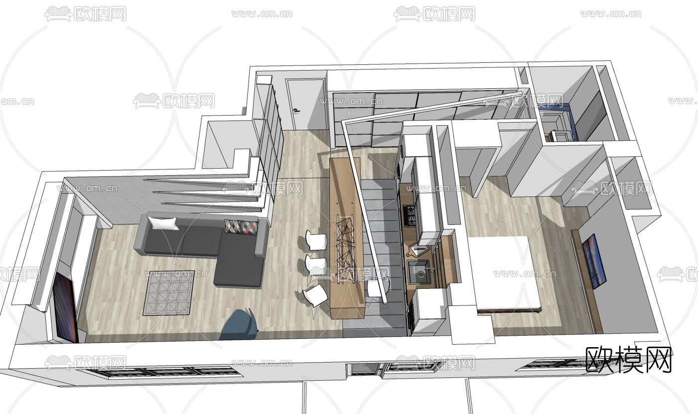 现代公寓免费su模型下载