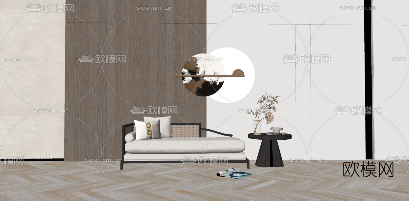 新中式贵妃椅su模型下载