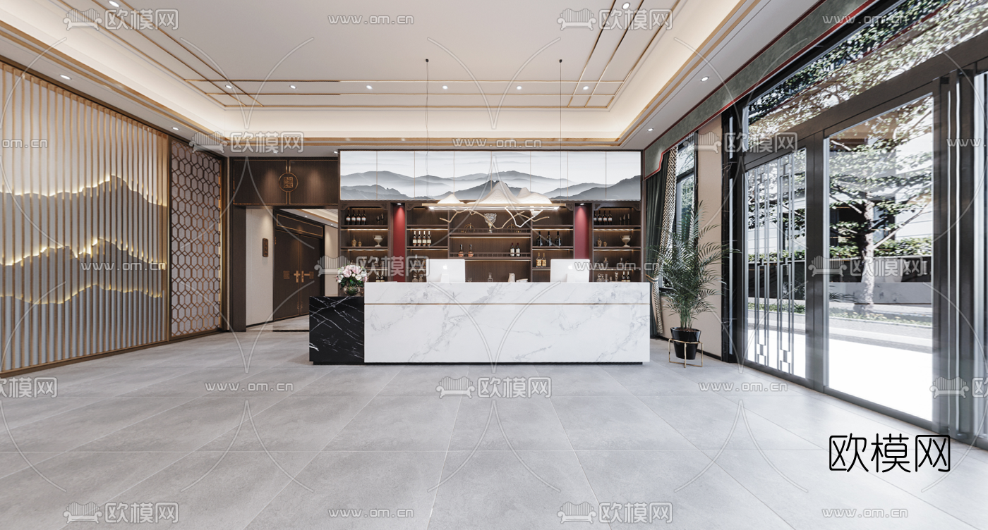 新中式酒店大堂前台vr全景3d模型下载_ID10002305_3dmax免费模型-欧模网