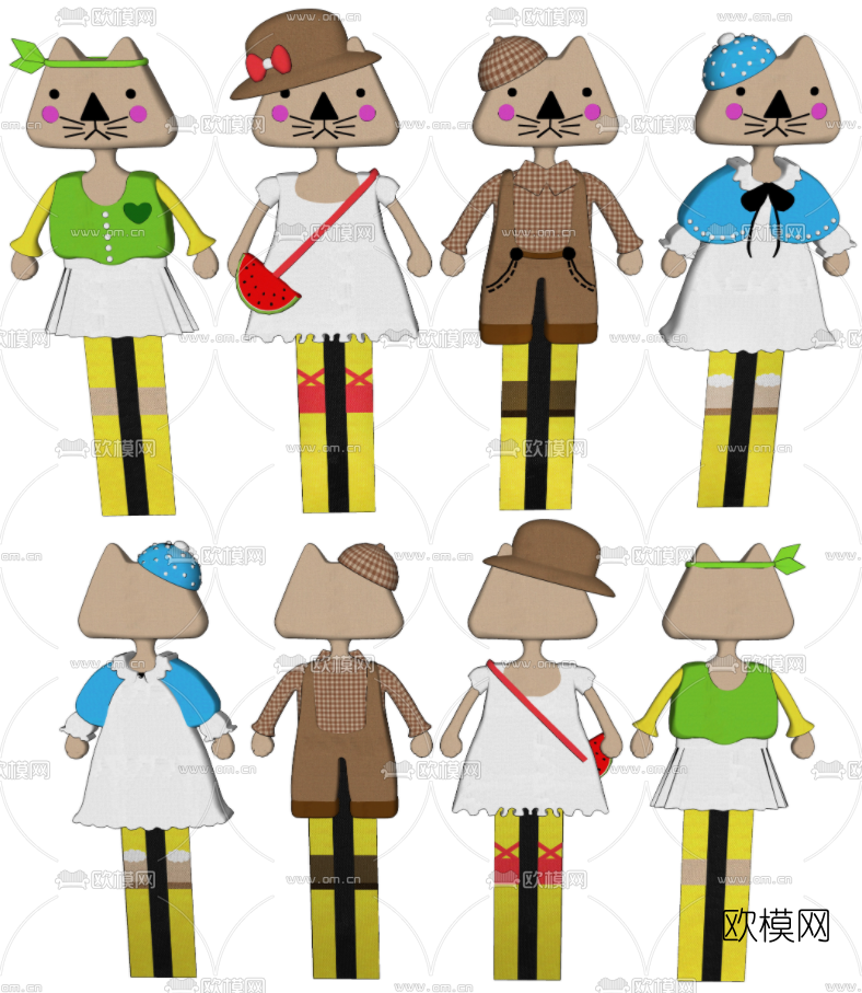 现代卡通小猫立体书签su模型下载