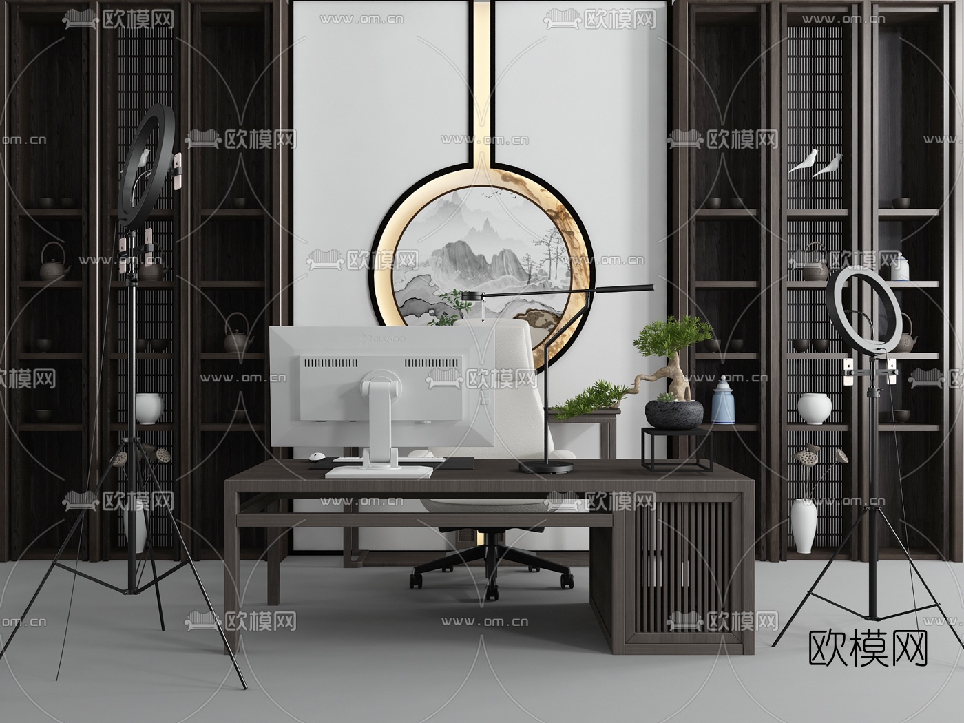 新中式简约网红录制室3d模型下载