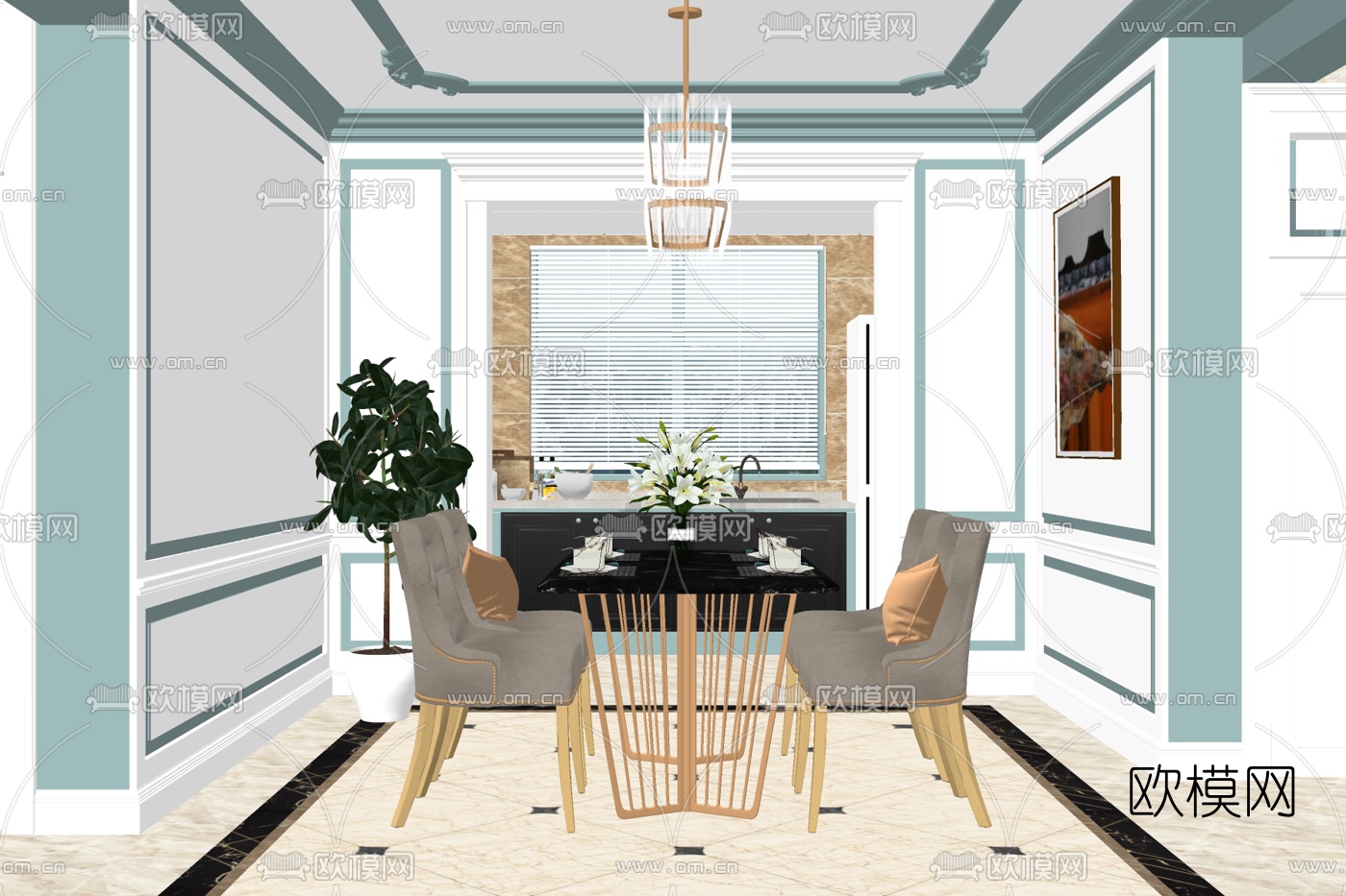 现代轻奢餐厅免费su模型下载
