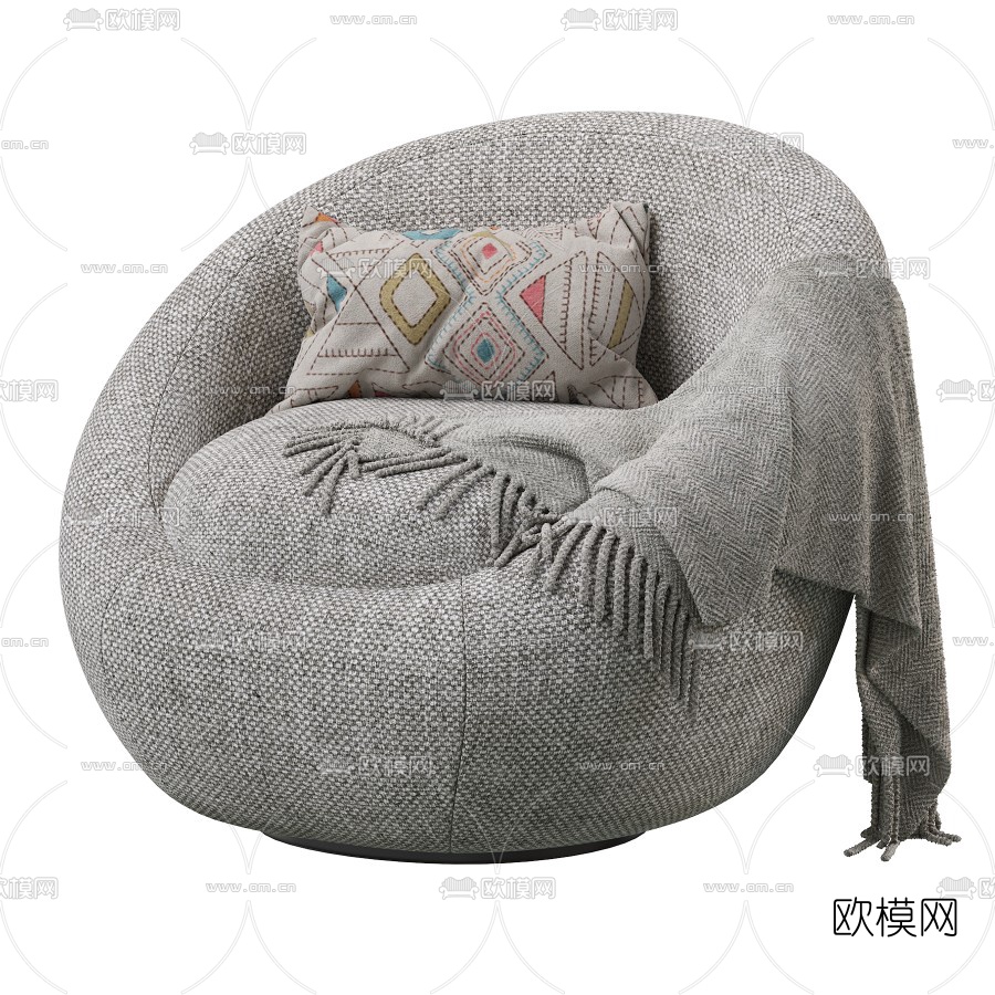现代布艺休闲沙发3d模型下载（渲染图1）