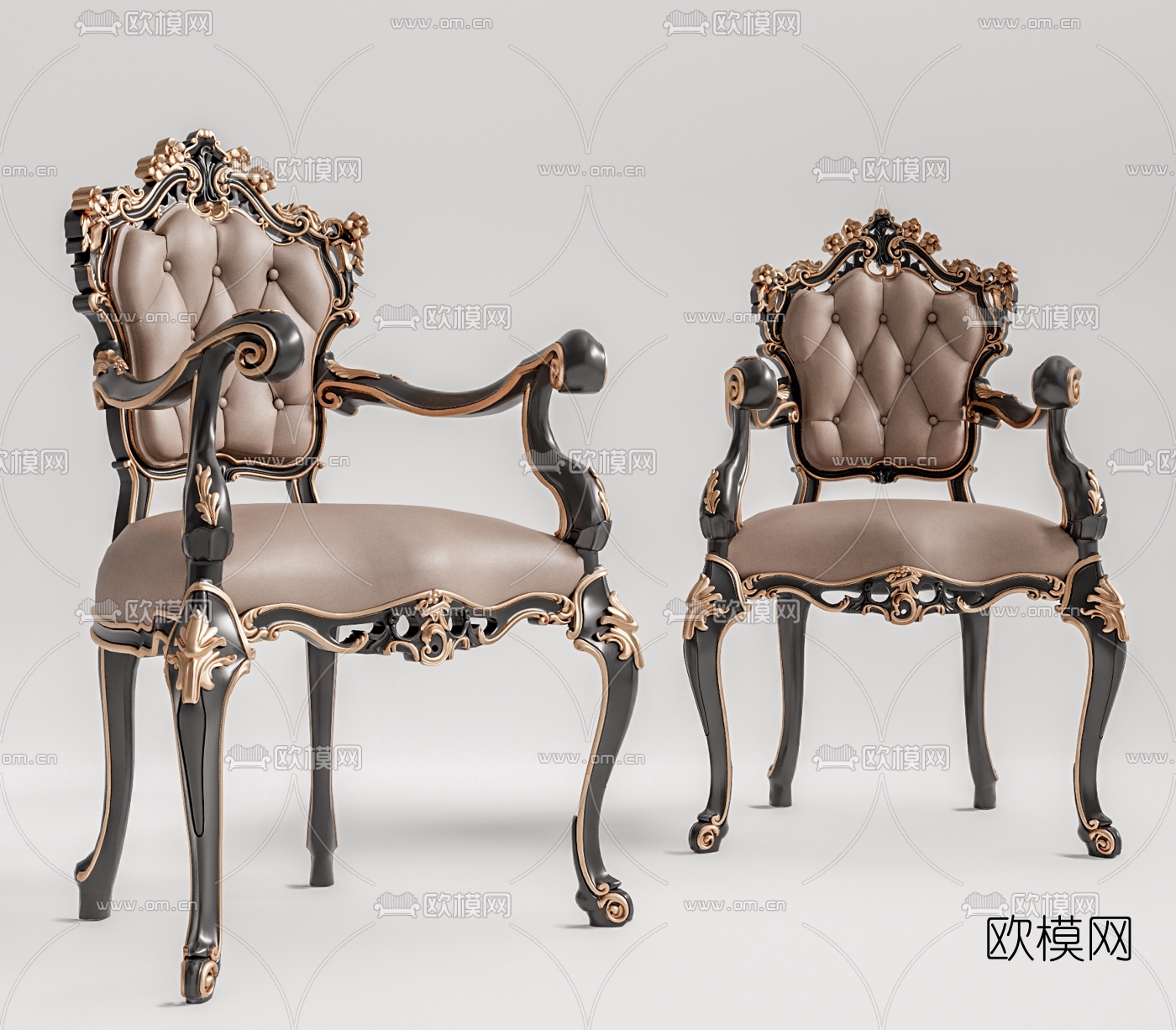 欧式皮革单椅su模型下载（渲染图1）