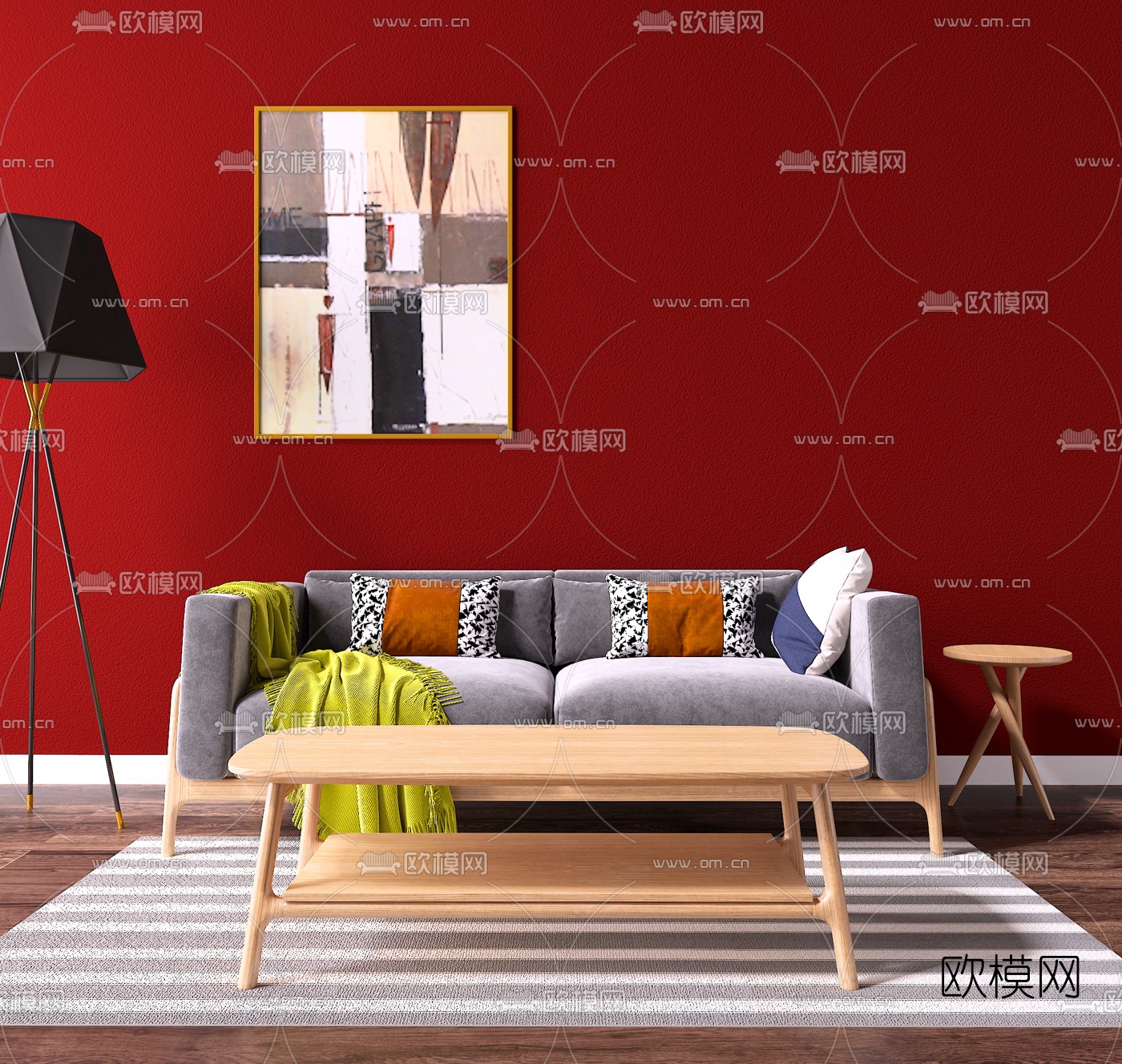 北欧布艺双人沙发3d模型下载（渲染图1）