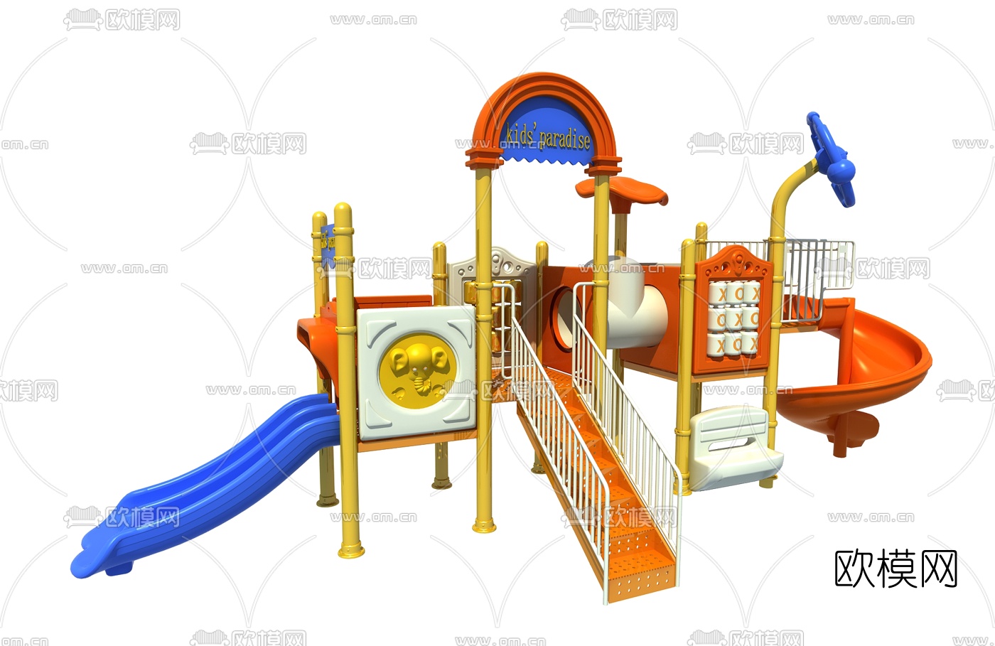 现代儿童滑梯游乐设施3d模型下载（渲染图1）