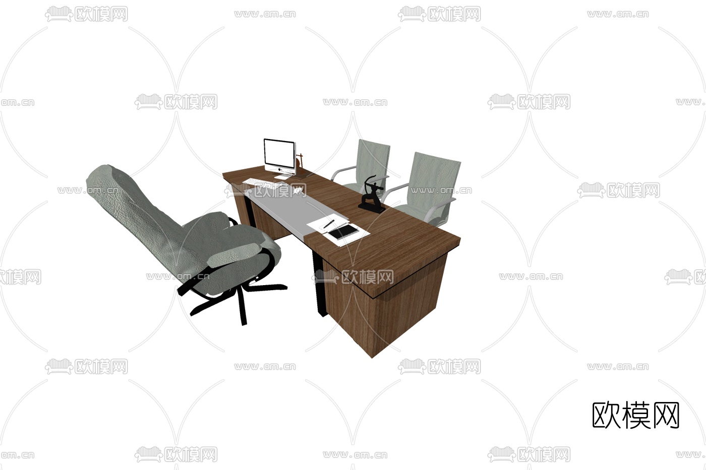 现代班台桌椅su模型下载