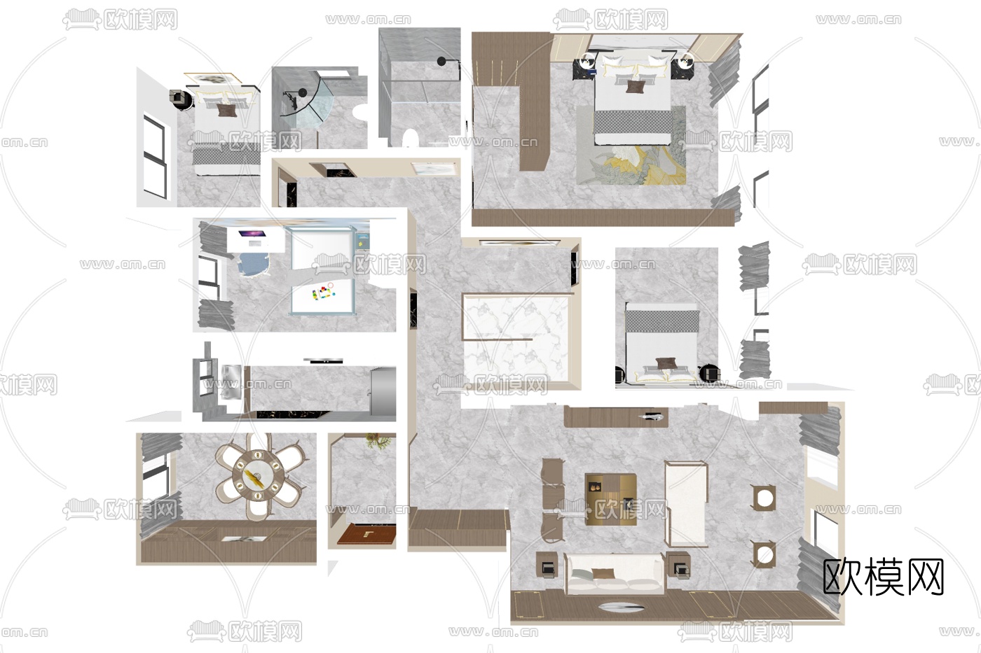 现代公寓整装免费su模型下载
