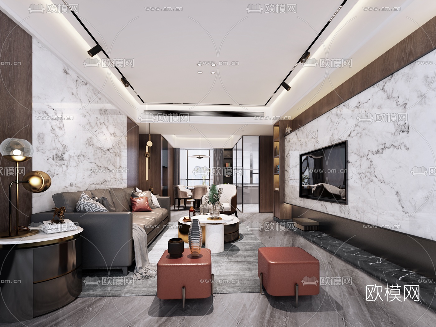 现代客厅餐厅免费3d模型