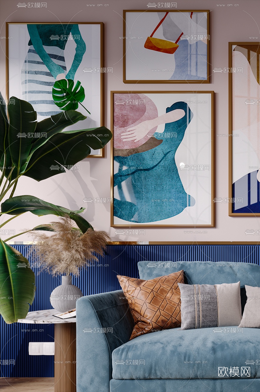 北欧绒布双人沙发3d模型下载（渲染图2）