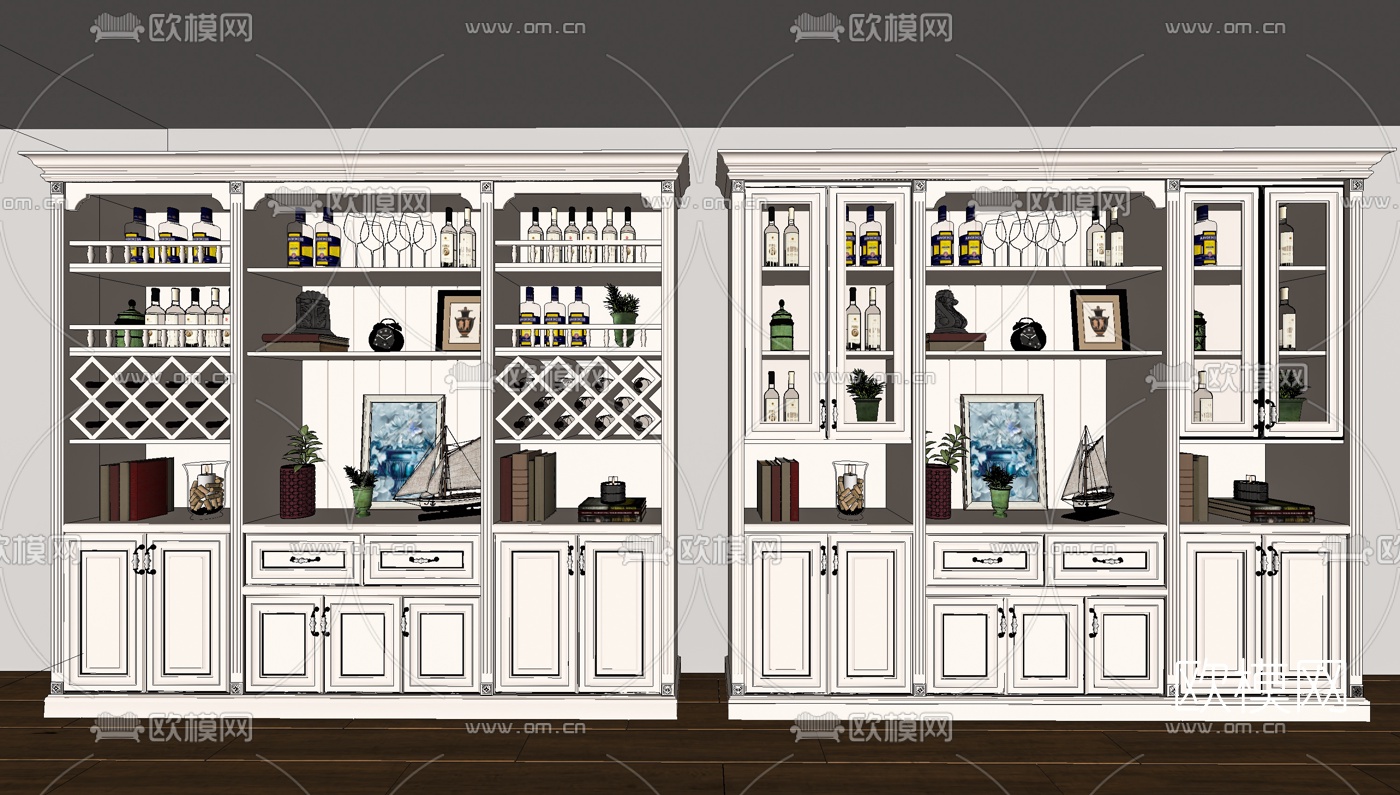 欧式酒柜su模型下载