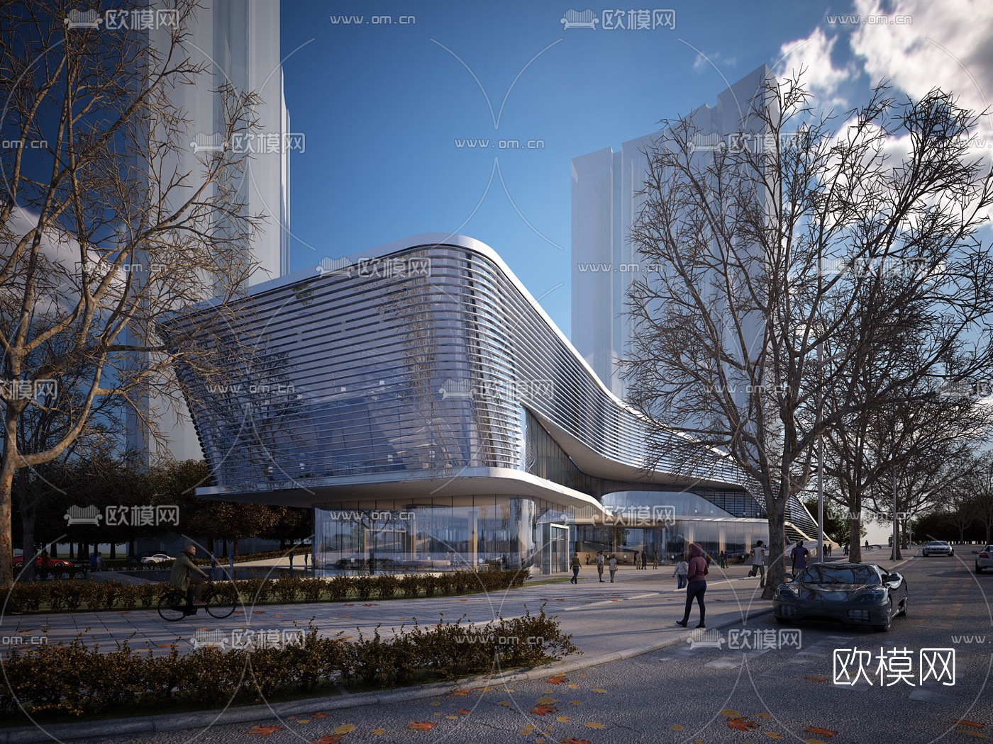 现代售楼中心建筑外观3d模型-免费3dmax模型库-欧模网
