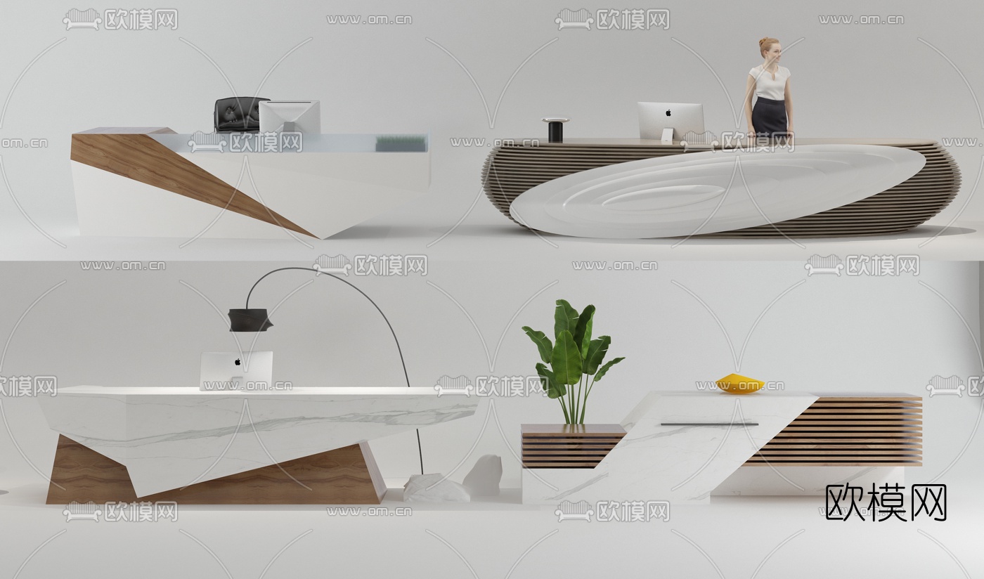 现代接待台组合su模型下载（渲染图1）