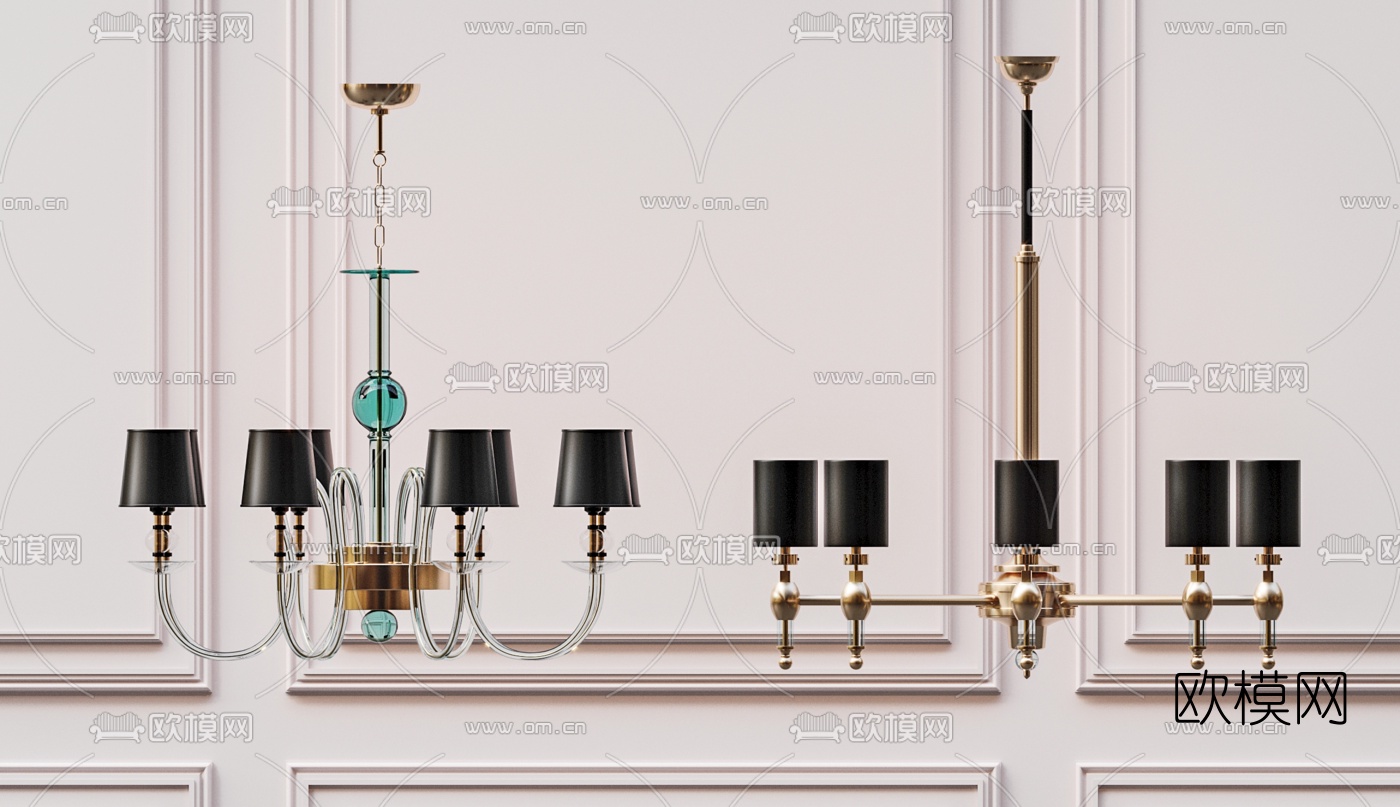 现代金属多头吊灯3d模型下载（渲染图3）