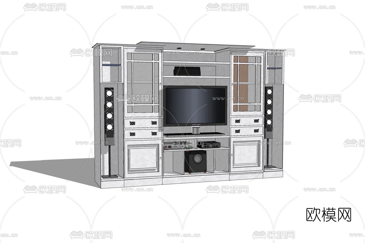 现代实木电视柜免费su模型下载