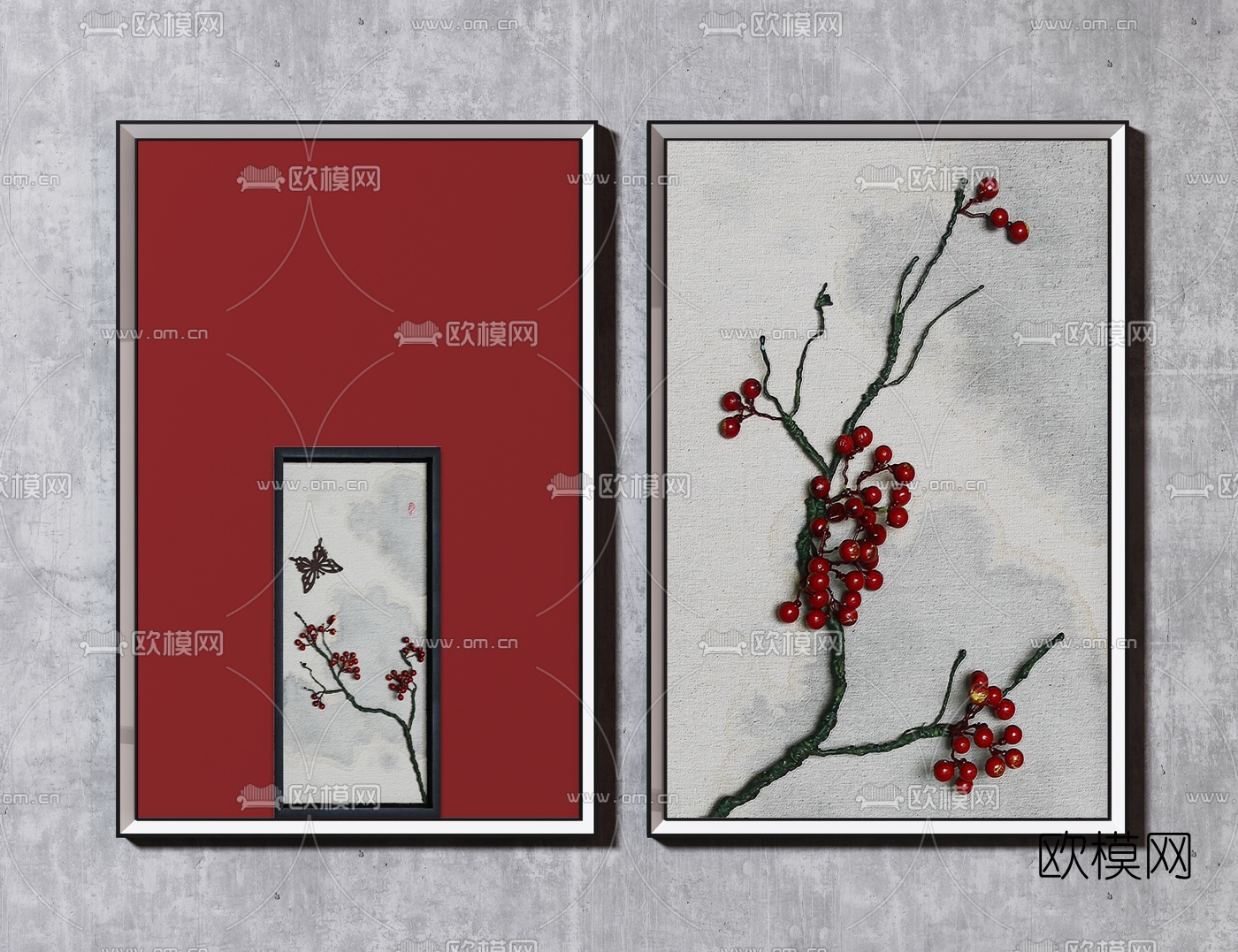 新中式树枝装饰画3d模型
