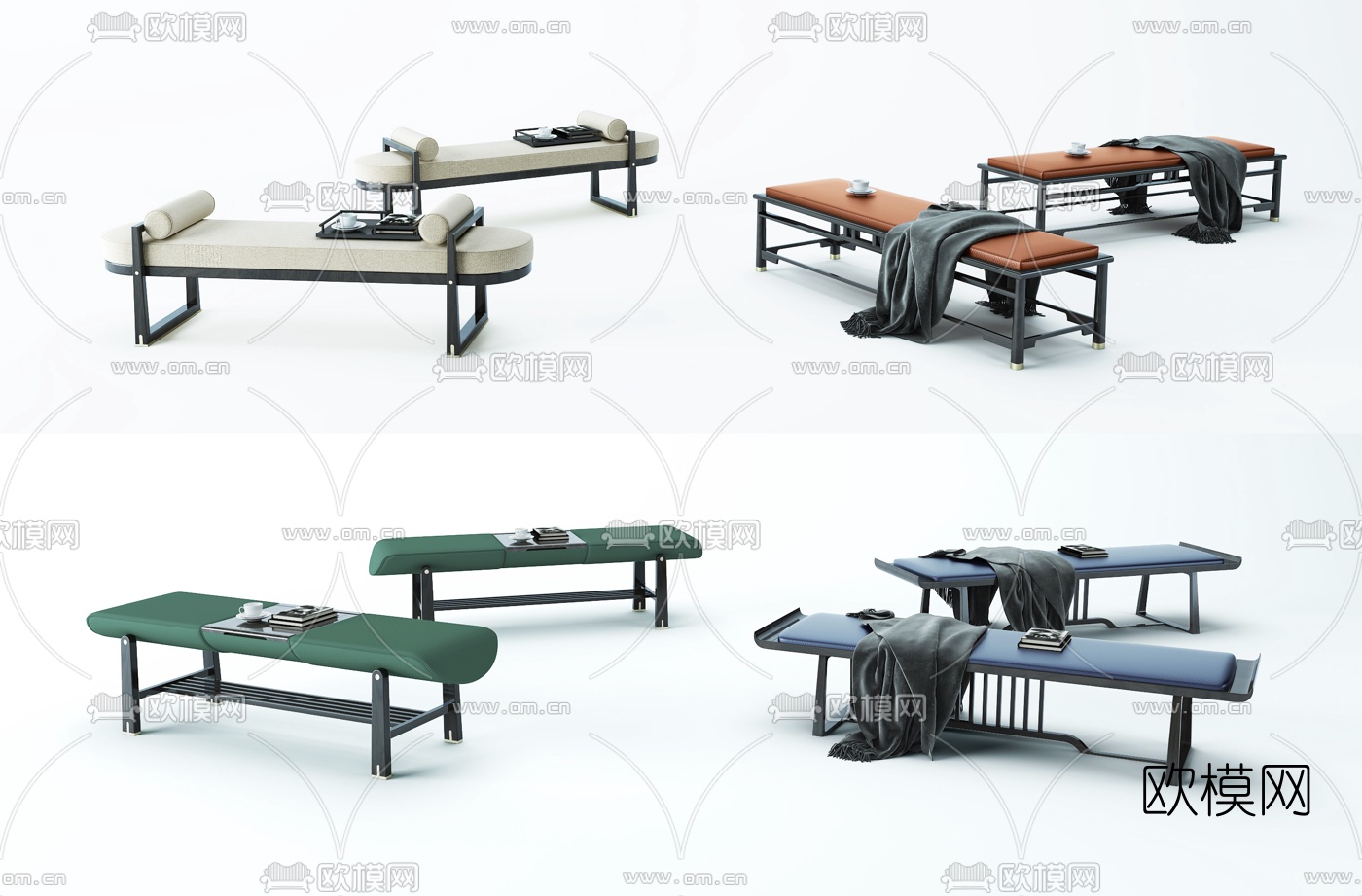 新中式床尾凳3d模型下载（渲染图1）