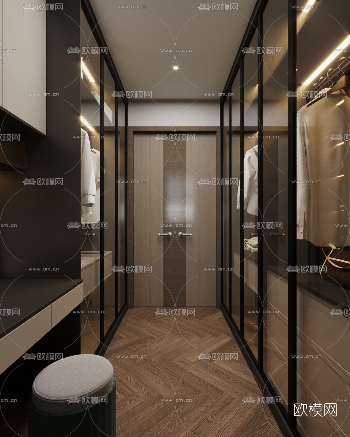 现代轻奢衣帽间3d模型下载（渲染图2）