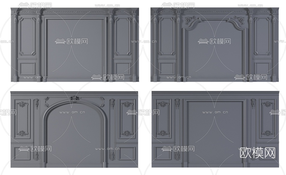 欧式雕花背景墙护墙板3d模型下载