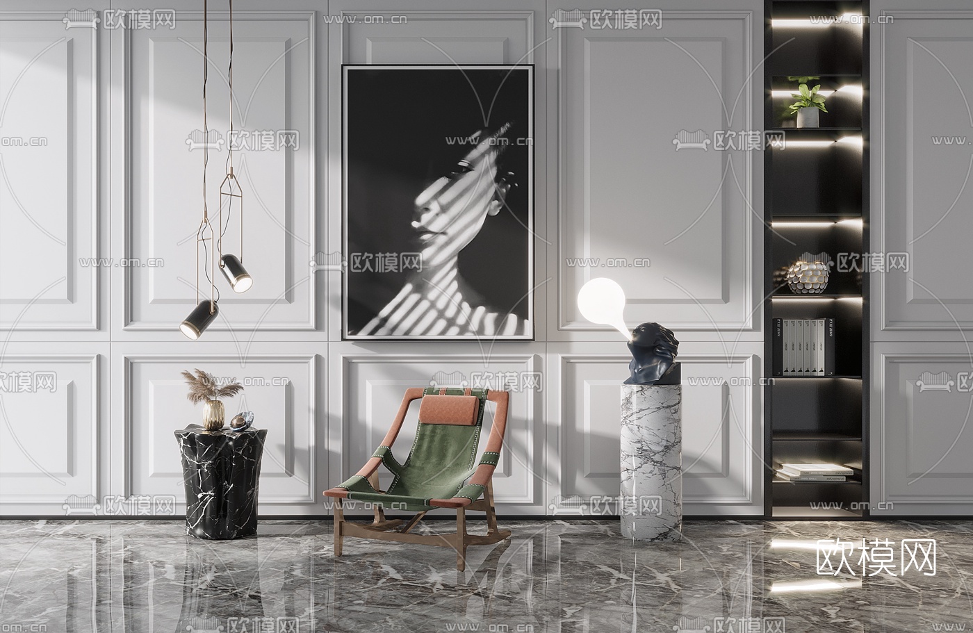 现代布艺躺椅边几3d模型