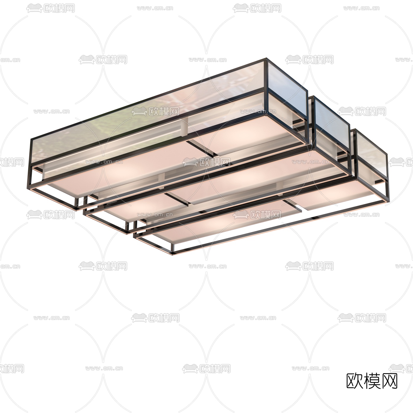新中式方形吸顶灯3d模型