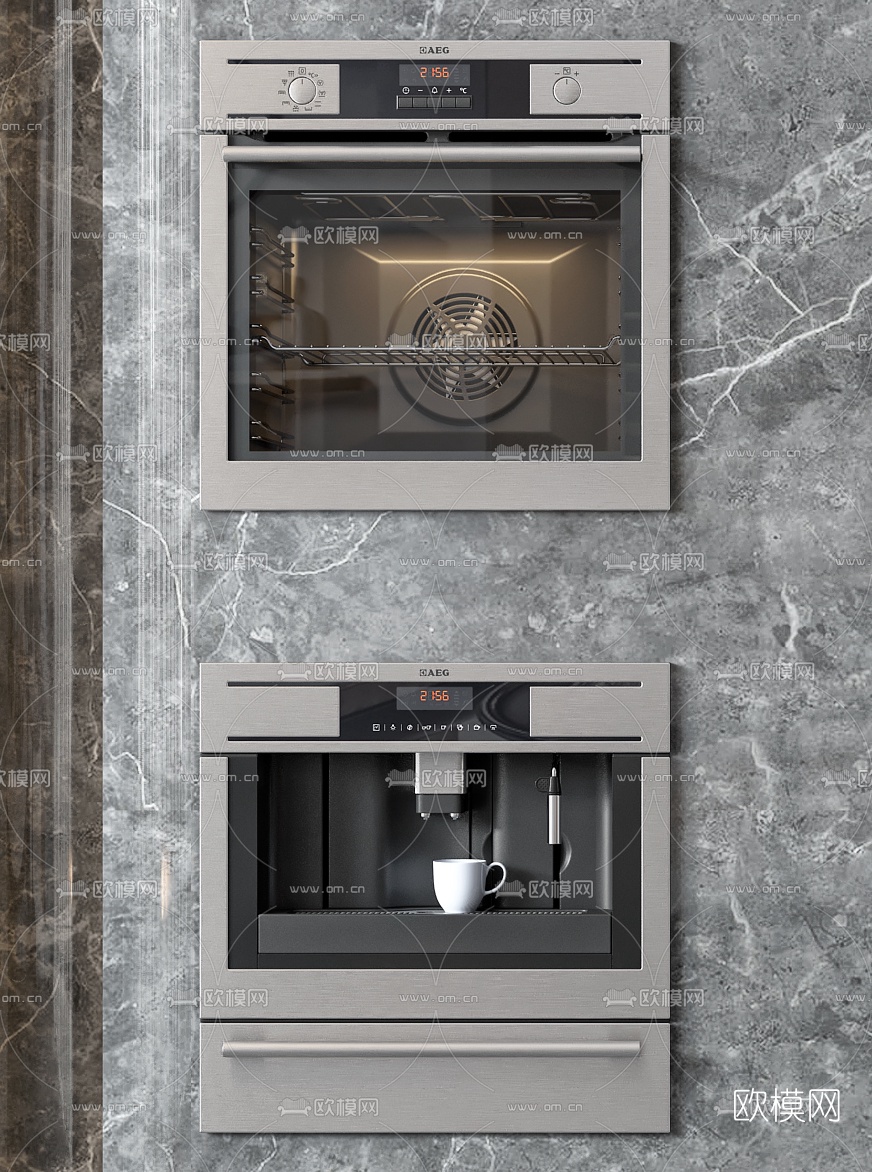 现代嵌入式烤箱咖啡机3d模型下载（渲染图4）