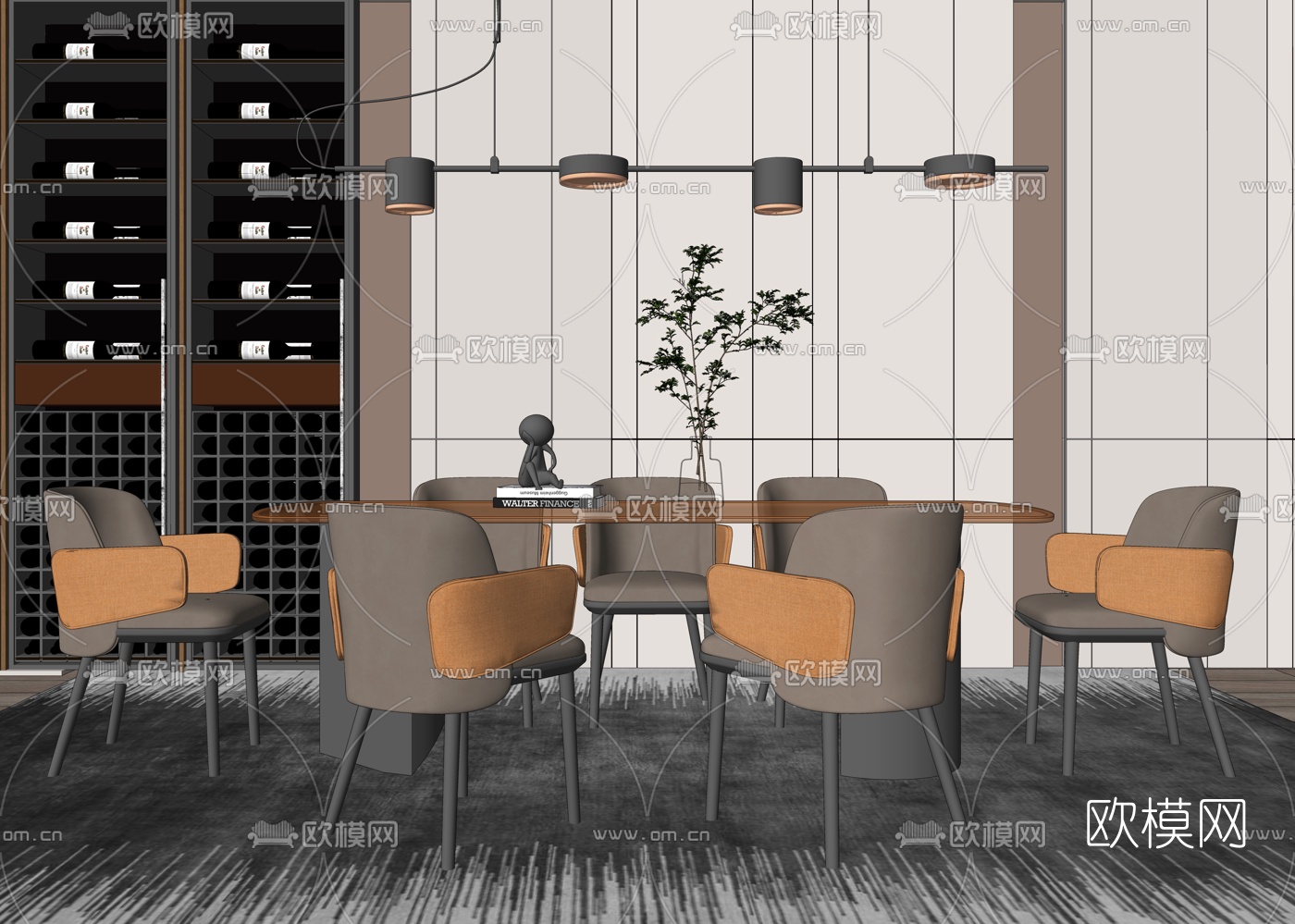 现代餐桌椅su模型下载（渲染图2）