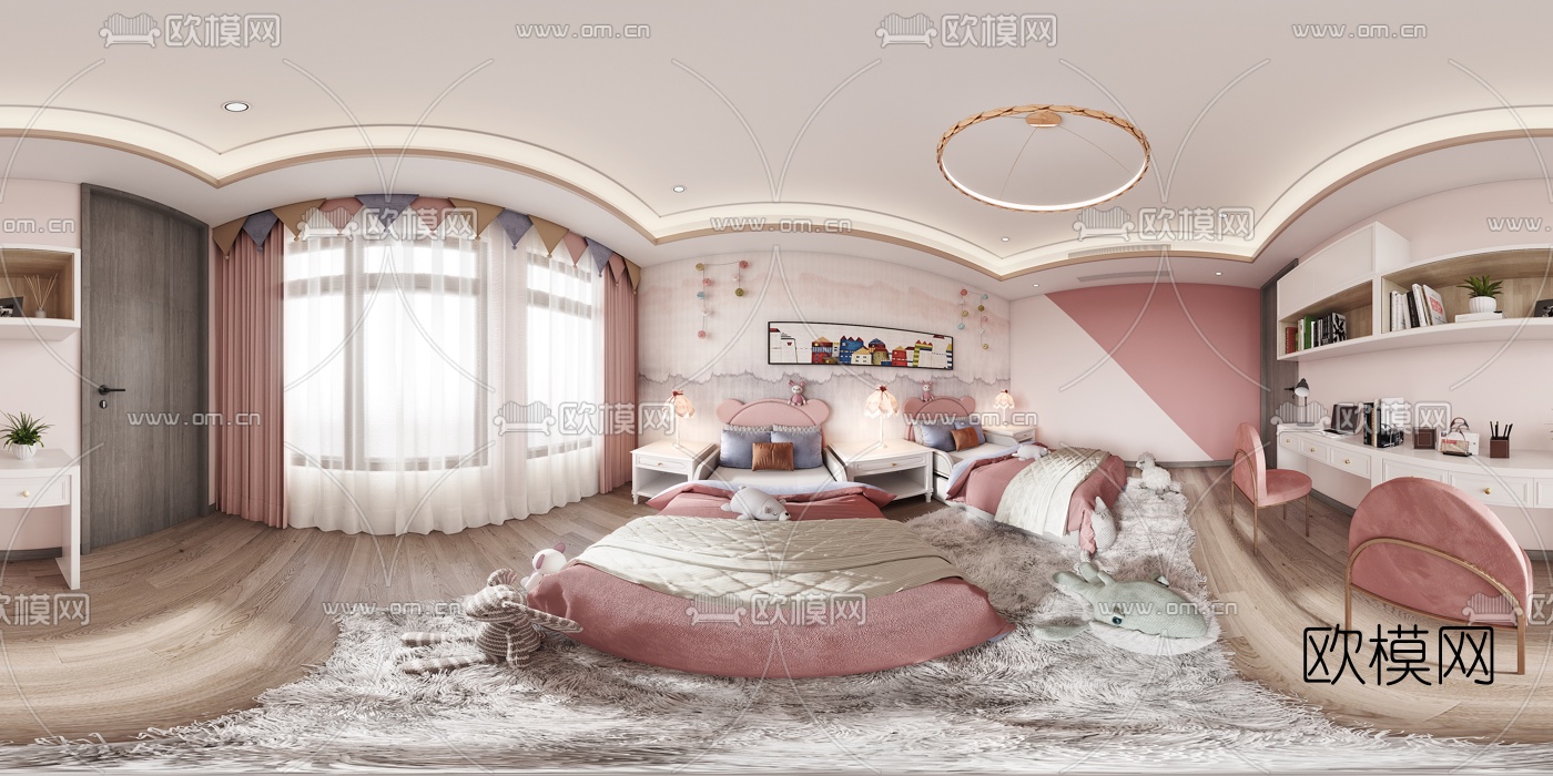 现代双床房儿童房cr全景3d模型