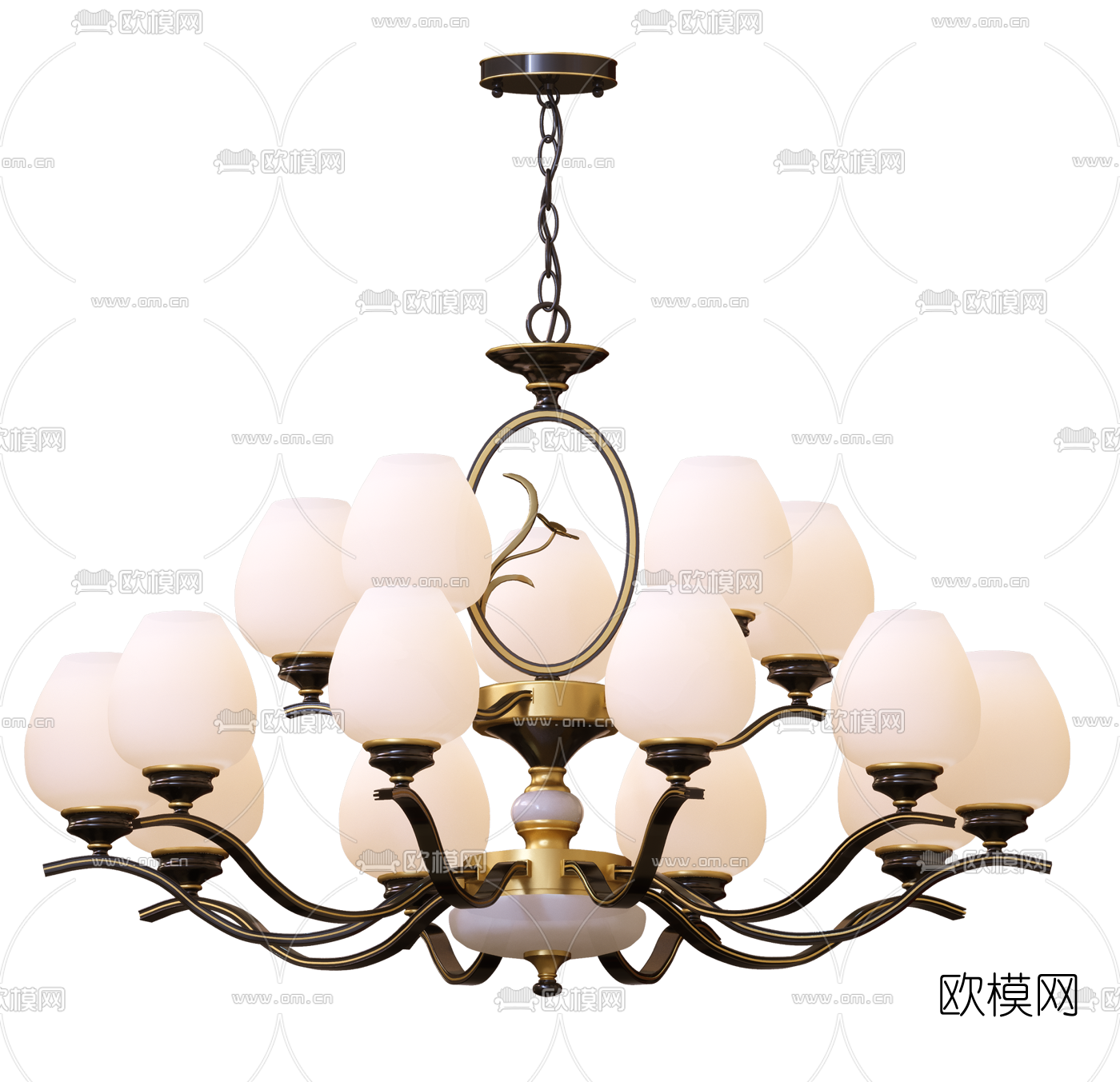 新中式轻奢多头吊灯3d模型下载（渲染图4）