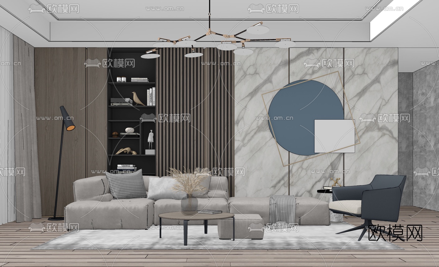 现代布艺沙发组合su模型