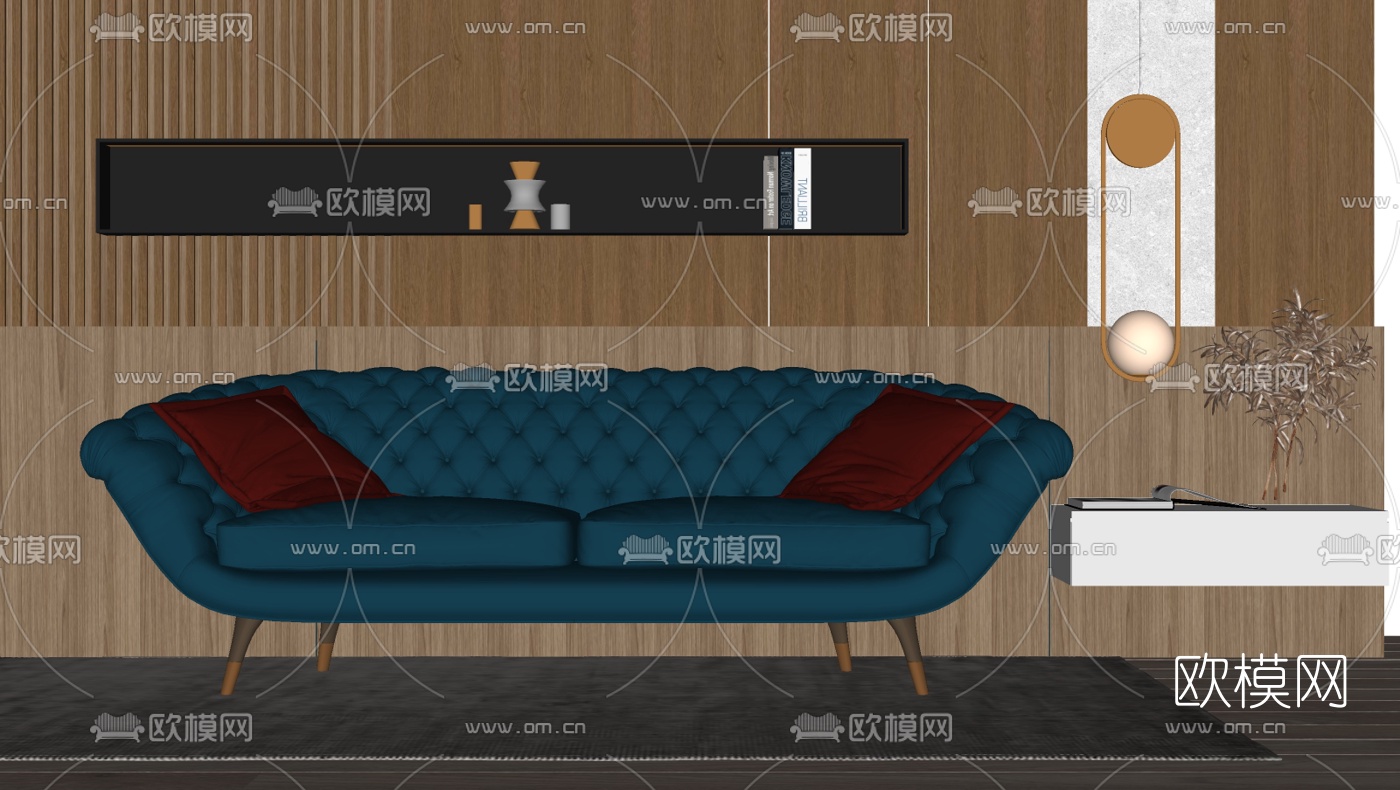 现代皮革双人沙发su模型下载（渲染图2）