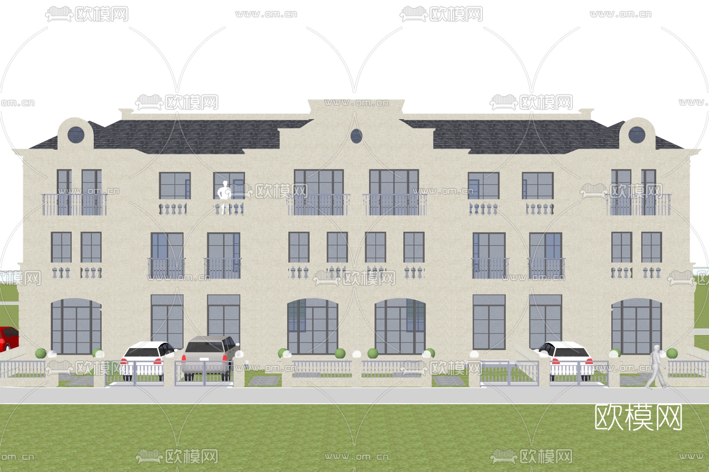 简欧公寓楼外观su模型下载